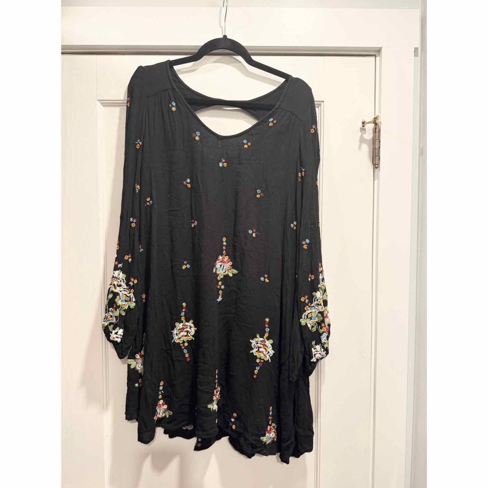 Free People Oxford Black Embroidered Swing Dress Large Boho Festival Coachella - Picture 6 of 15